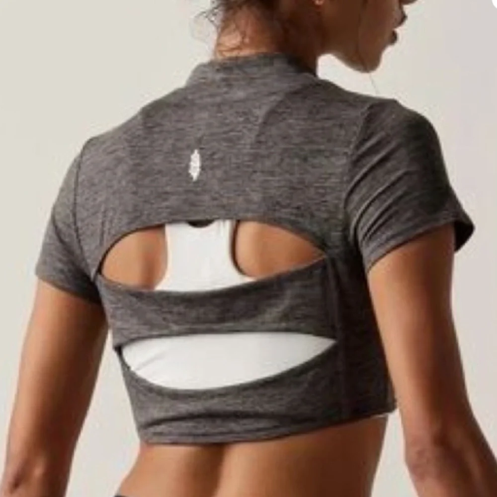 Free People Gray Frosty Morning Cutout Athletic Crop‎ Top